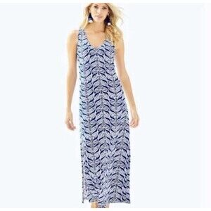 Lilly Pulitzer Kerry Maxi Dress Blue V Neck Racerback Mermaid Tale XS